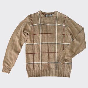 Oscar de la Renta Plaid Crewneck Sweater Men’s M Brown Cotton Blend Pullover